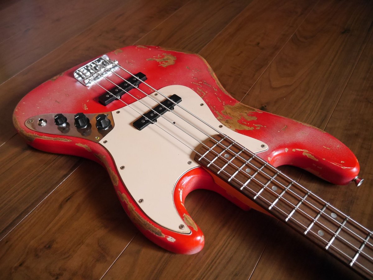 Miyako Jazz bass type RED POP finish hard relic