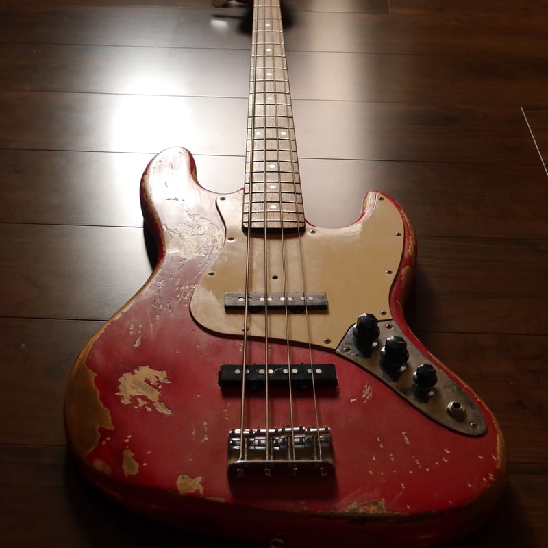 Miyako Jazz bass type RED POP finish hard relic