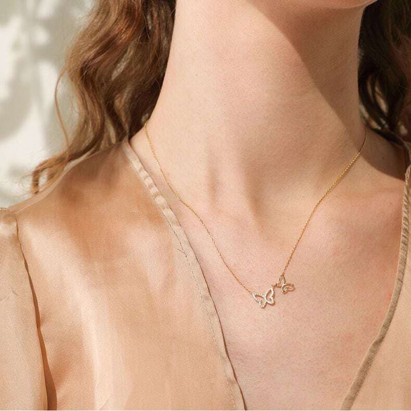 バタフライ ネックレス チェーン付き スターリングシルバー K14