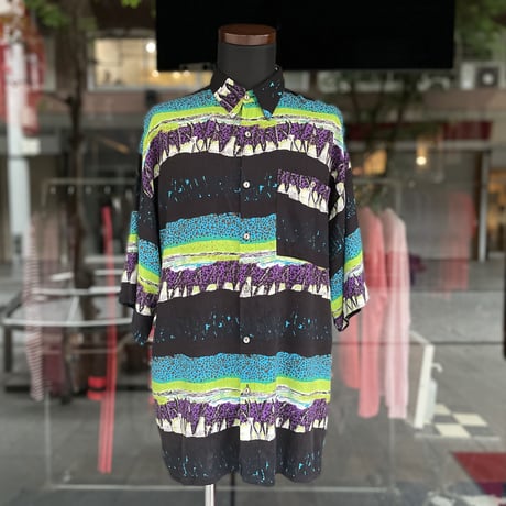 2F Pattern Border Rayon S/S Shirt［17626］