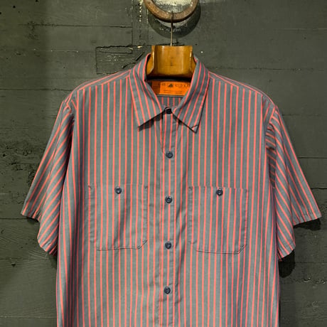 90s RED KAP STRIPE WORK SHIRT [19415]