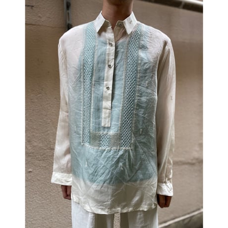 80s Design See-through Pullover Dress Shirt [19783]