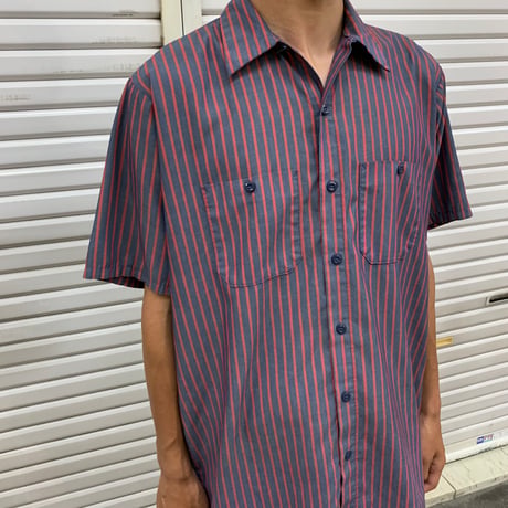 90s RED KAP STRIPE WORK SHIRT [19415]