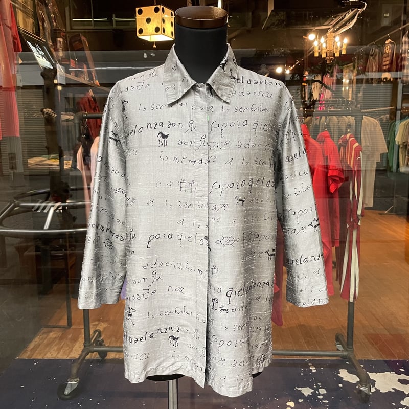 Silk Letter Border Medium-Sleeve Shirt［18444］ |