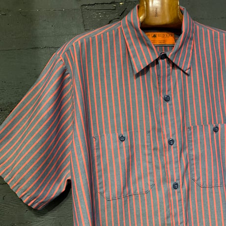 90s RED KAP STRIPE WORK SHIRT [19415]