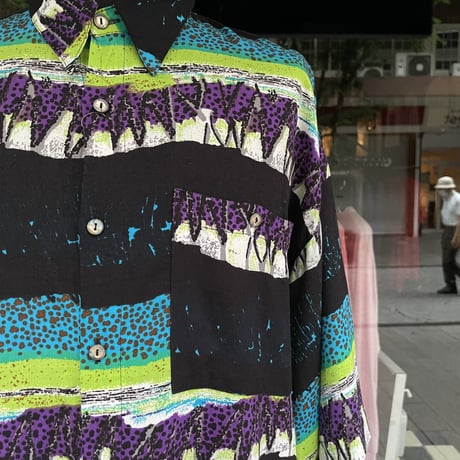 2F Pattern Border Rayon S/S Shirt［17626］