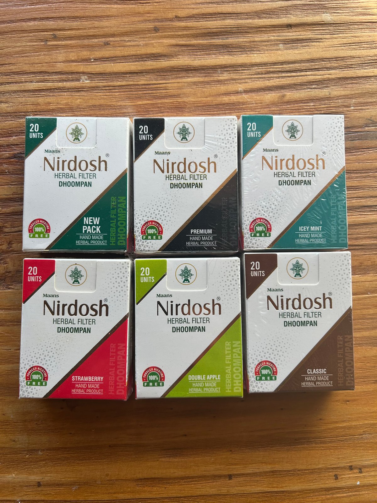 ニルドーシュ　Nirdosh ハーブフィルター 6種セット 20個入り 6箱set】Nirdosh Herbal Filter Dhoompan 新パッケージ全種s