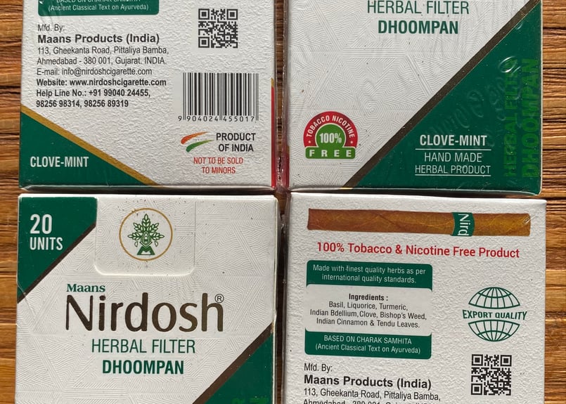 ニルドーシュ　Nirdosh ハーブフィルター 6種セット 20個入り Nirdosh（ニルドーシュ）Herbal Dhoompan 20本入り フィルター