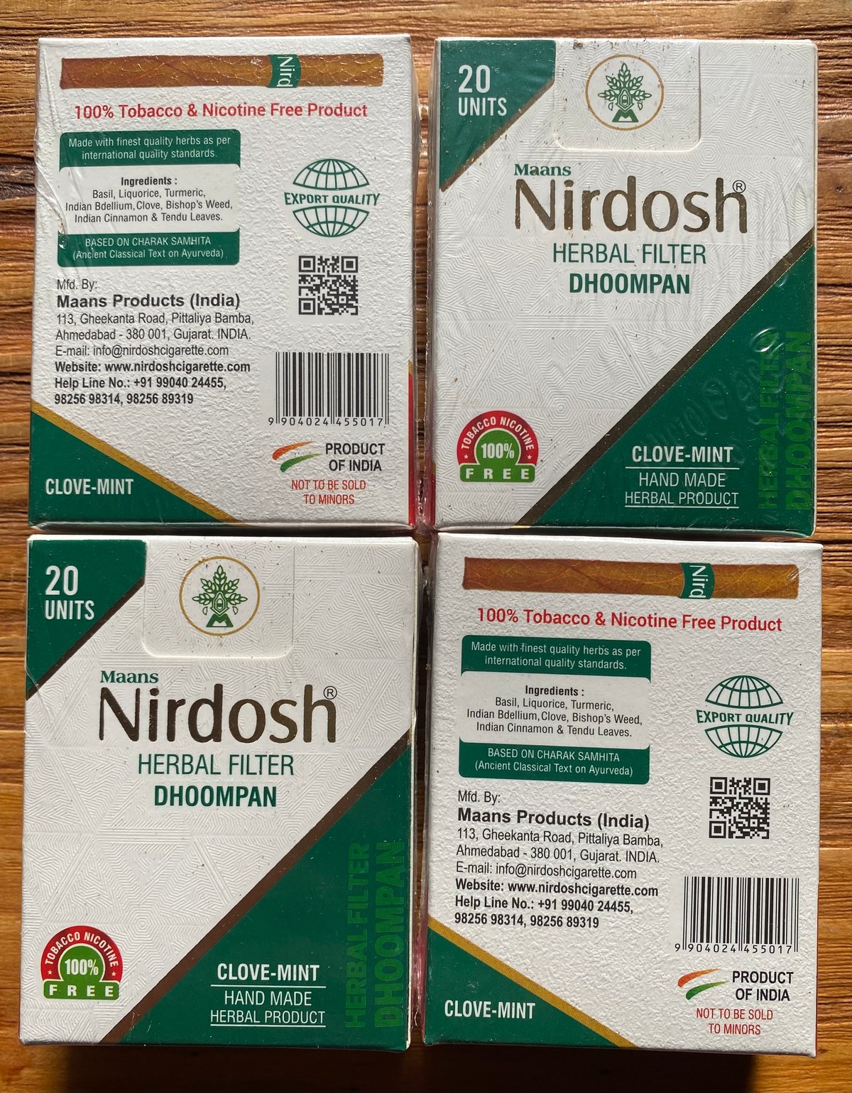 ニルドーシュ　Nirdosh ハーブフィルター 6種セット 20個入り 6箱set】Nirdosh Herbal Filter Dhoompan 新パッケージ全種s