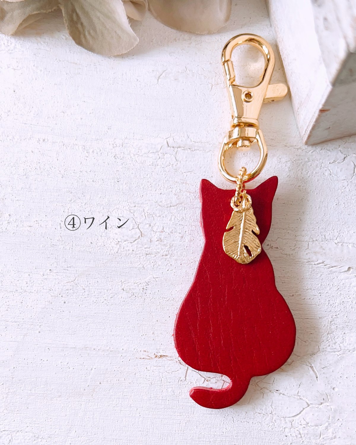 ⁺˳✧༚本革 猫のバッグチャーム/キーホルダー K16GP大きめ約40mm