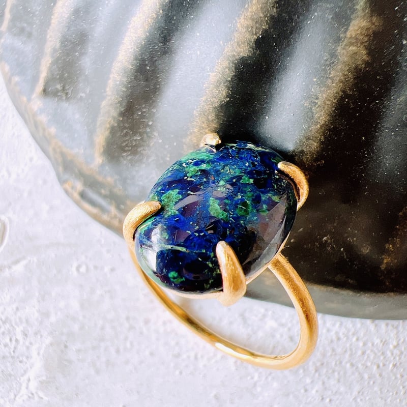 地球を感じる石【大粒ペルー産アズライトSV925・18KGPリング 】14×10mm