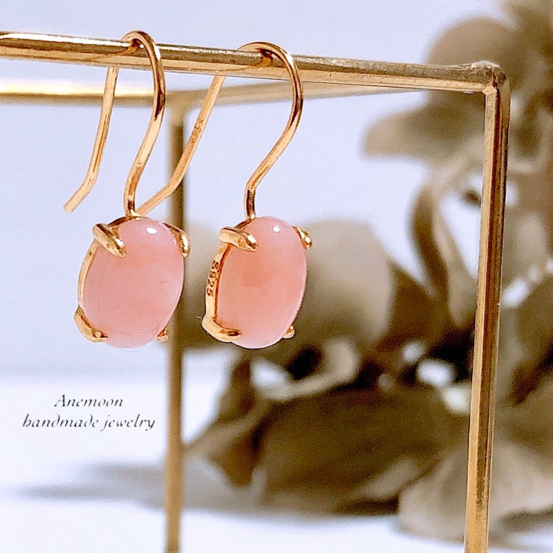 天然石ピンクオパール18kgpフックピアス 10月誕生石 Pink Opal 天然石ピンクオパール18kgpフックピアス 10月誕生石 Pink Opal