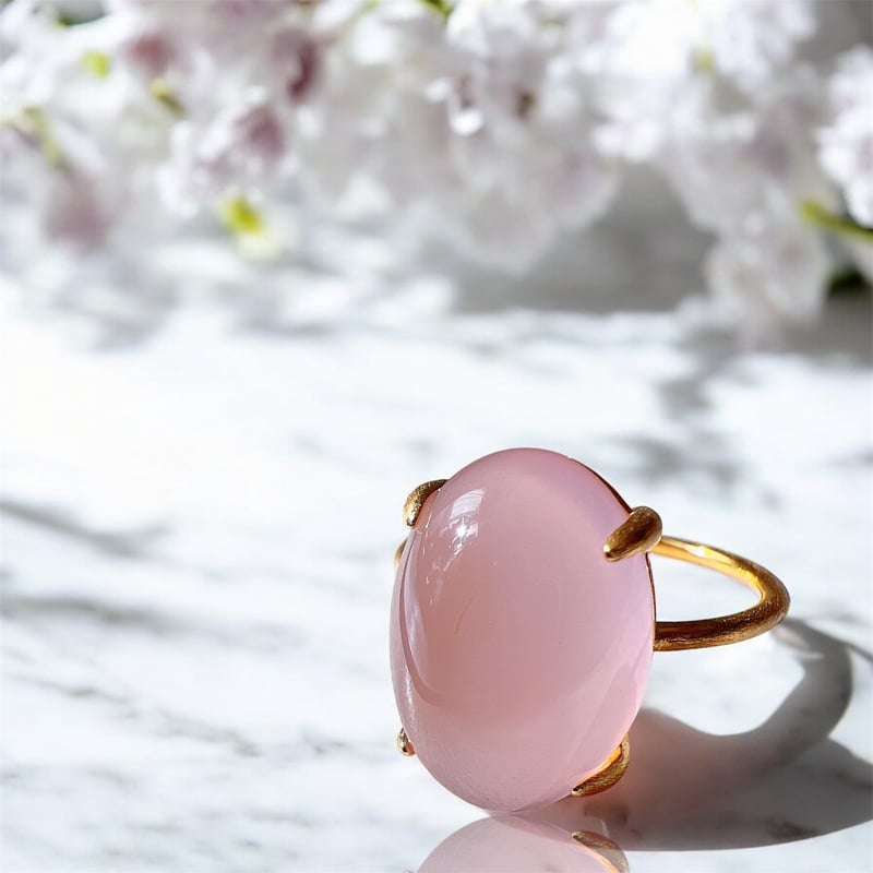 夢色の艶と透明感・:*ピンクパープルカルセドニーのオーバルリング