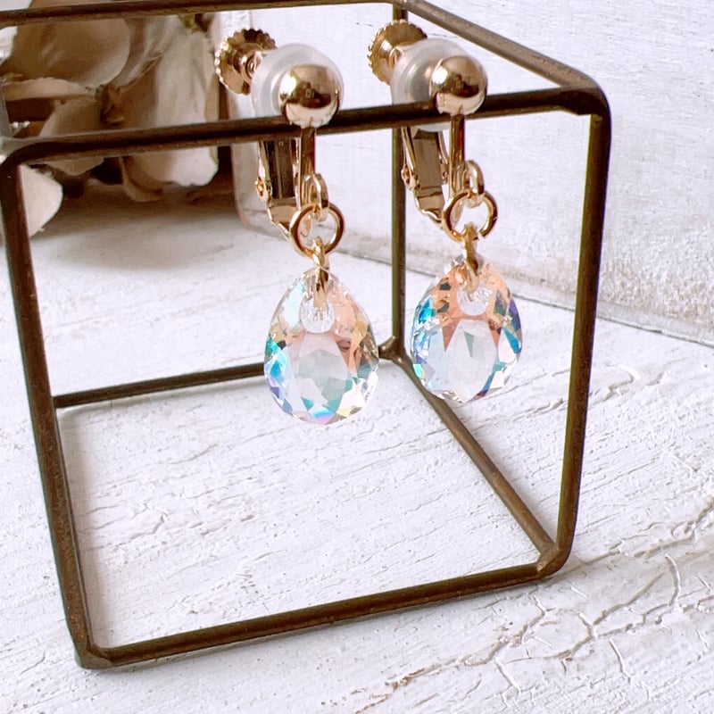 クリスタルシマードロップイヤリング/ピアス (ストーン約11.5mm