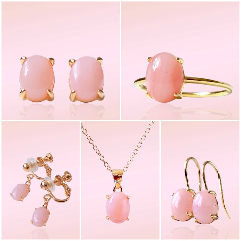 大人な桜ピンク・:*ペルー産ピンクオパール 18kgpピアス】天然石