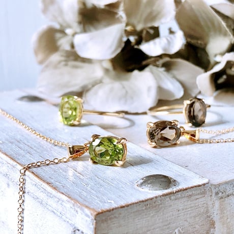 宝石質ペリドット14kgf製ネックレス 約40cm 8×6mm 8月誕生石 Peridot necklace