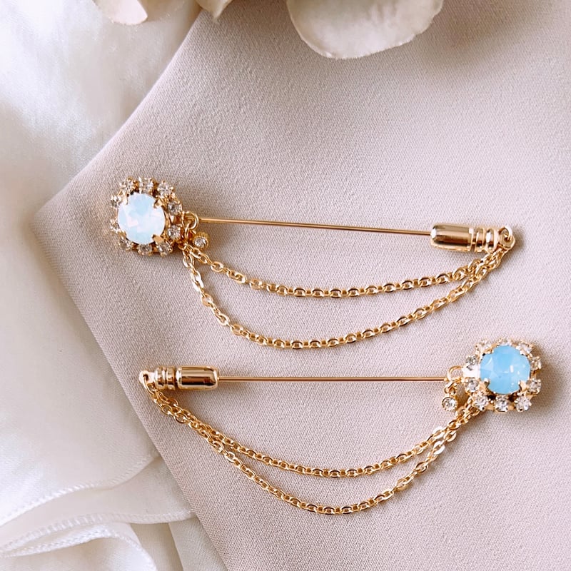 スワロフスキー＆ビジュー飾りピン ハットピン ラペルピン 長さ約7cm