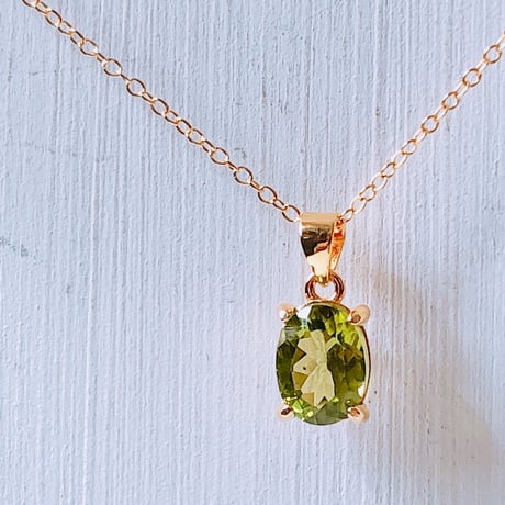 宝石質ペリドット14kgf製ネックレス 約40cm 8×6mm 8月誕生石 Peridot necklace