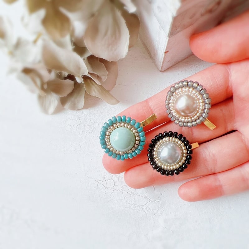 ALL手染めビーズ❤お花たっぷりのキラキラ大ぶりビーズポニーフック❤