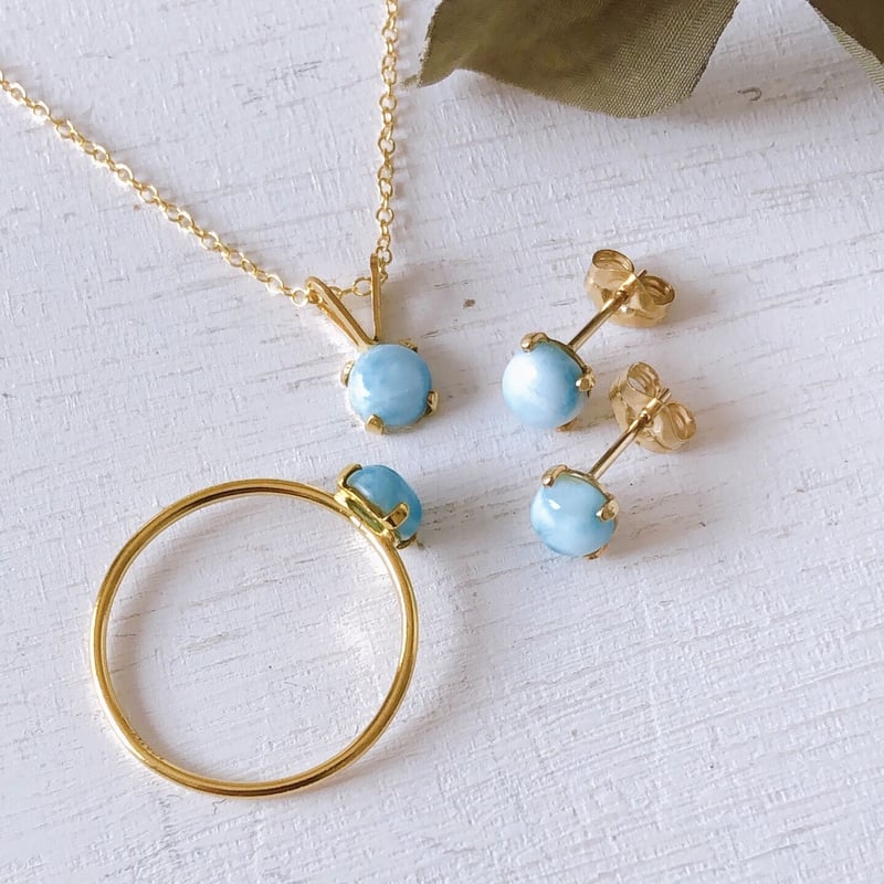 天然石ラリマーの14kgfピアス 両耳ペア 約5mm天然石 | Anemoon handma