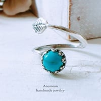 天然石ターコイズアンティークsilver銀古美ベゼル＆リーフリング フリーサイズ(約9号〜17号位) turquoise ring
