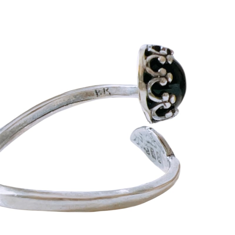 天然石ブラックオニキスアンティークsilver銀古美ベゼル＆リーフリング