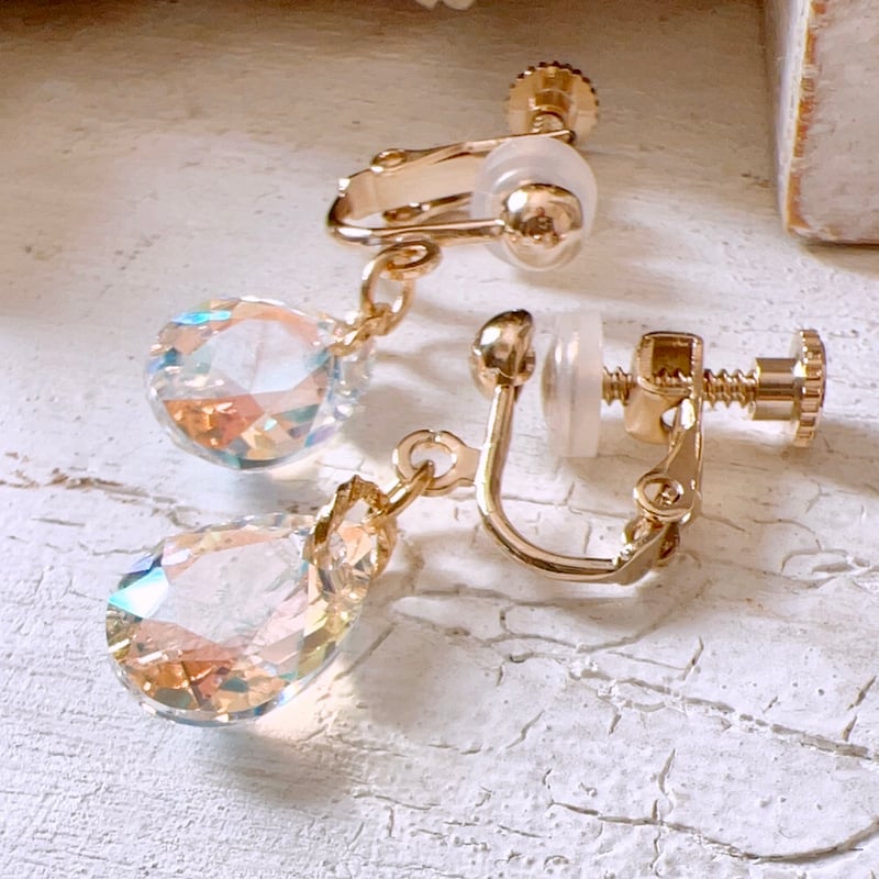 クリスタルシマードロップイヤリング/ピアス (ストーン約11.5mm