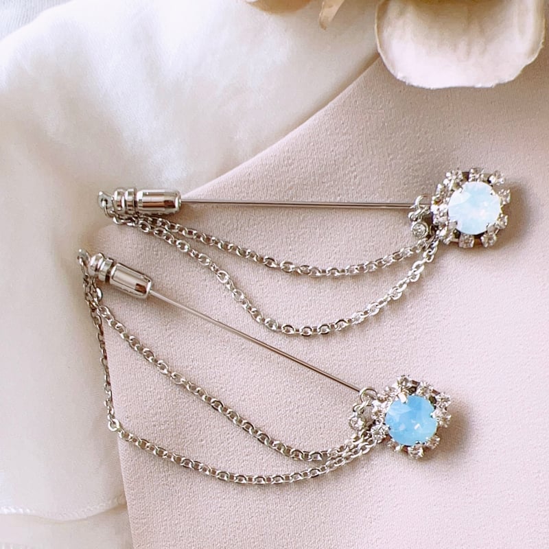 スワロフスキー＆ビジュー飾りピン ハットピン ラペルピン 長さ約7cm  