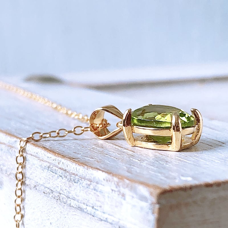 宝石質ペリドット ネックレス 宝石質ペリドット14kgf製ネックレス 約40cm 8×6mm 8月誕生石 Peridot n