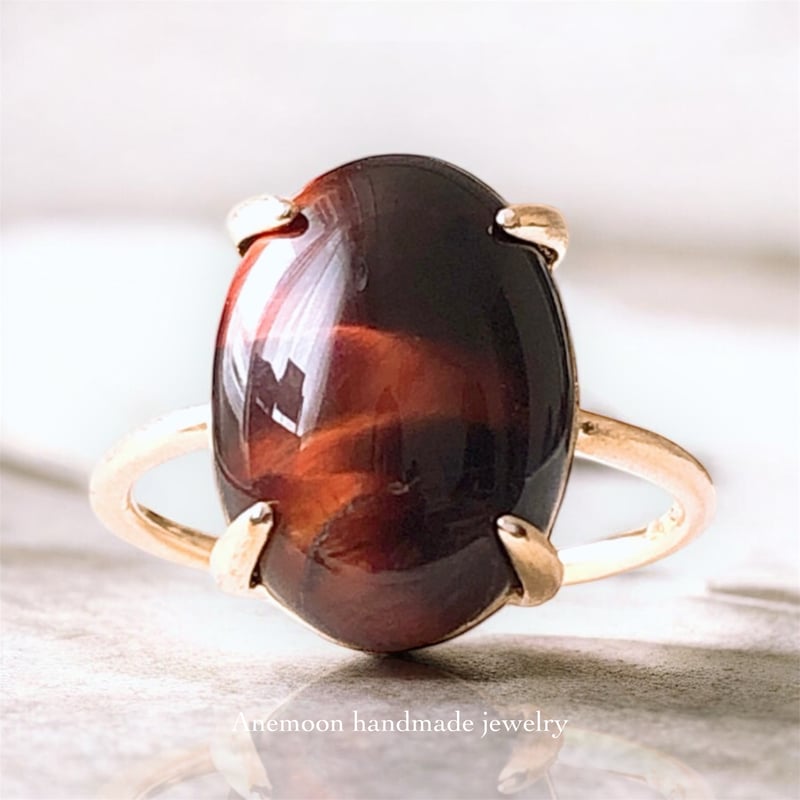 天然石レッドタイガーアイsilver925製18kgpリング 14×10mm 9号/11号/