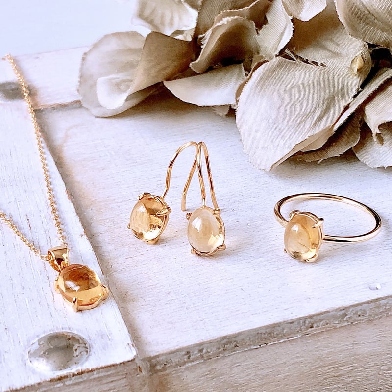 宝石質シトリンsilver925製18kgpフックピアス 11月誕生石 8×6mm 両耳用