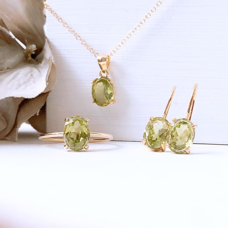 宝石質ペリドット14kgf製ネックレス 約40cm 8×6mm 8月誕生石 Peridot necklace
