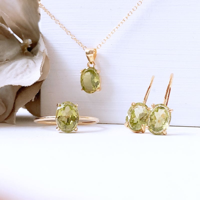 宝石質ペリドット14kgf製ネックレス 約40cm 8×6mm 8月誕生石 Peridot n