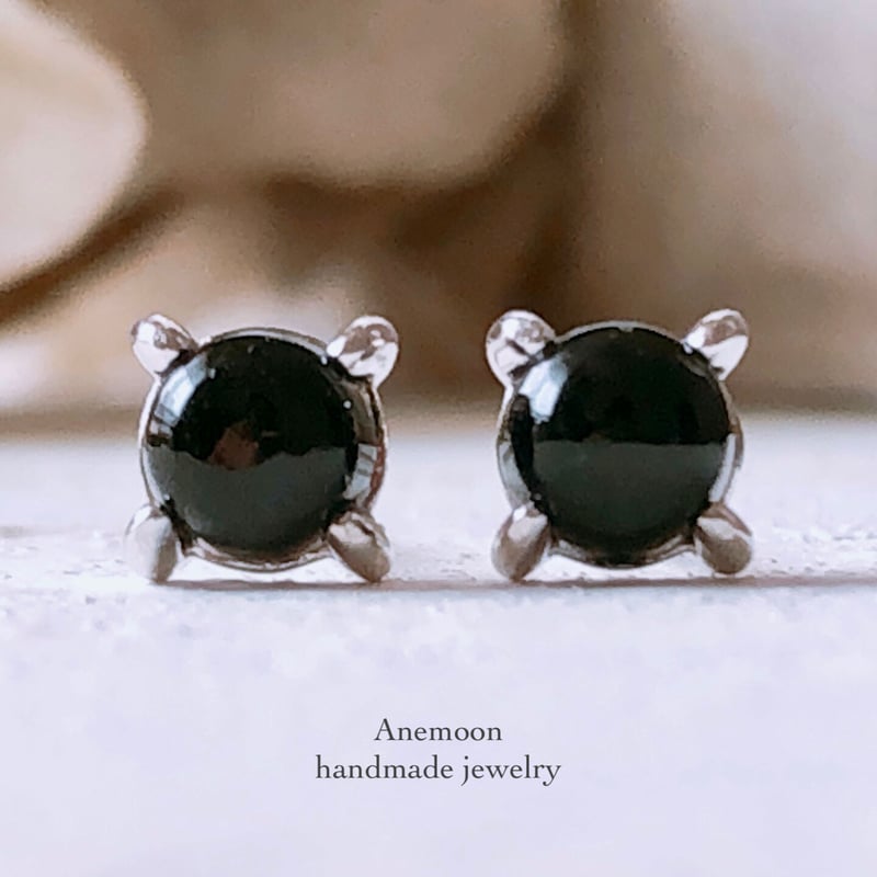 天然石ブラックオニキス 4mm silver925製ピアス 両耳用 | Anemoon ha