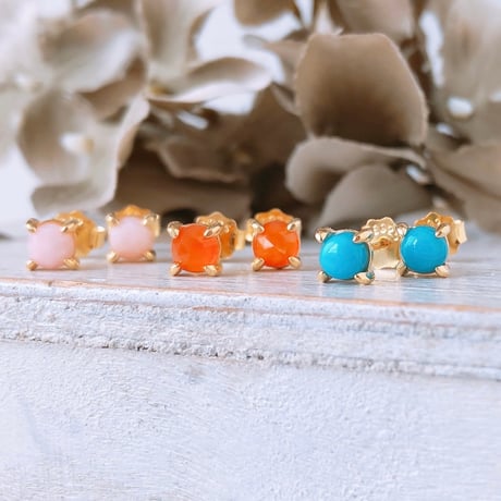 【桜色のきらめき･:*天然石ピンクオパール4mm ローズカットピアス】10月誕生石 両耳用