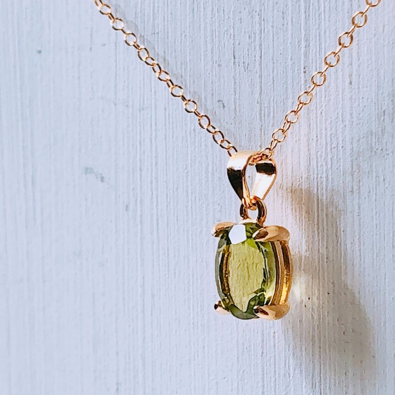 宝石質ペリドット14kgf製ネックレス 約40cm 8×6mm 8月誕生石 Peridot n