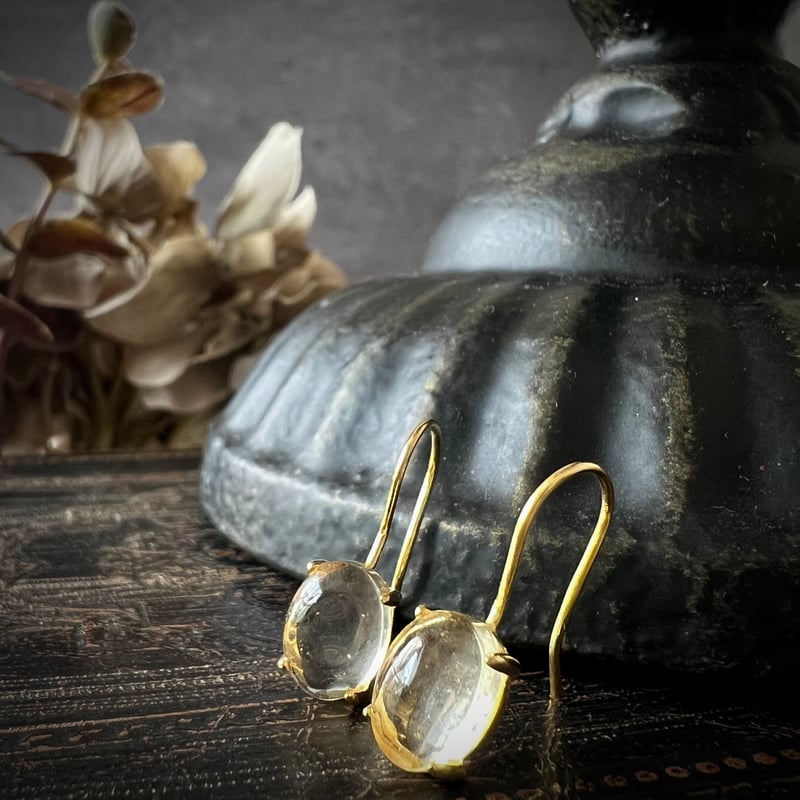 宝石質シトリンsilver925製18kgpフックピアス 11月誕生石 8×6mm 両耳用