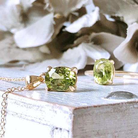 宝石質ペリドット14kgf製ネックレス 約40cm 8×6mm 8月誕生石 Peridot necklace