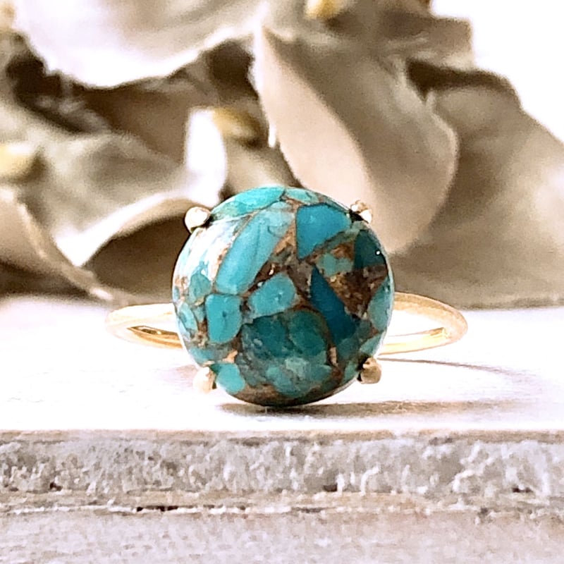 大粒天然石ブルーコッパーターコイズ silver925製18kgpリング