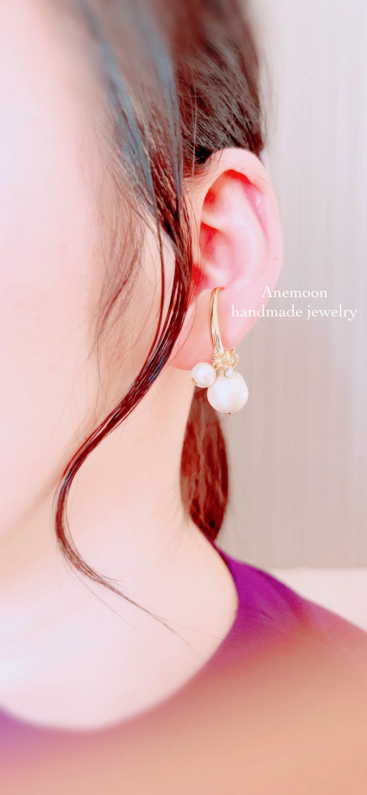 3種のコットンパールイヤーカフ ゴールド earcuff 片耳用 | Anemoon 