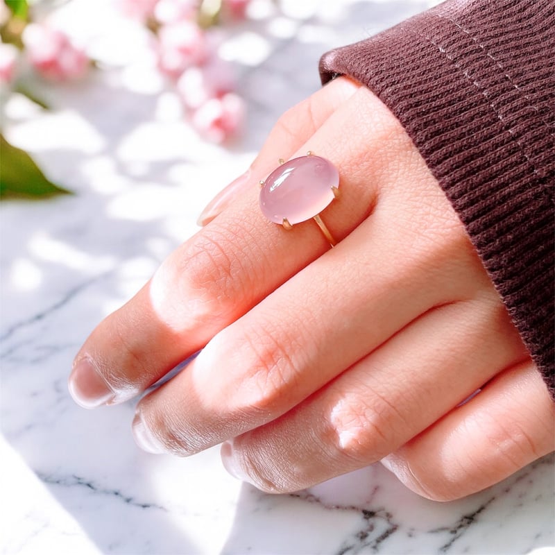 夢色の艶と透明感・:*ピンクパープルカルセドニーのオーバルリング
