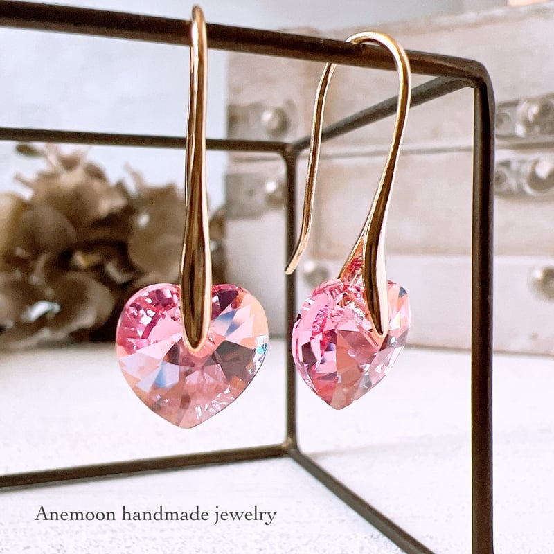 LightRose heart-shaped earrings ライトローズシマー ハートフッ