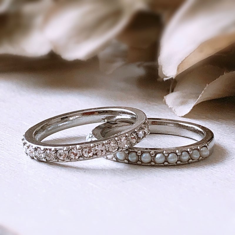 お得なリング2本セット】スワロフスキー&パール ハーフ