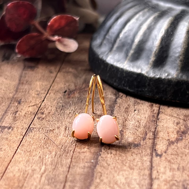 天然石ピンクオパール18kgpフックピアス 10月誕生石 Pink Opal pierce 8