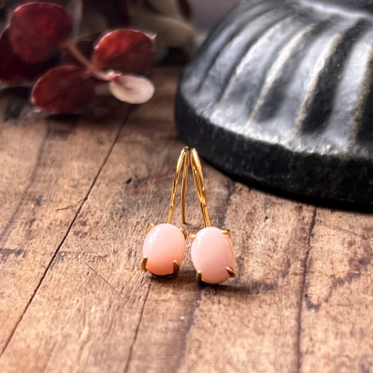 天然石ピンクオパール18kgpフックピアス 10月誕生石 Pink Opal pierce 8