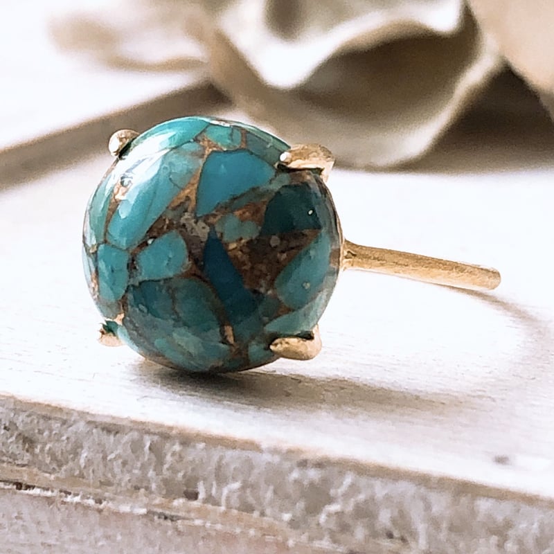 大粒天然石ブルーコッパーターコイズ silver925製18kgpリング