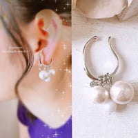 ホワイトコットンパールイヤーカフ ロジウム earcuff 片耳用