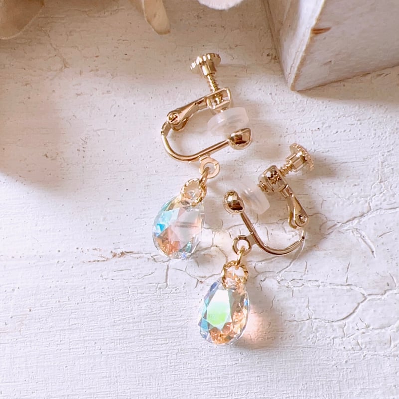 クリスタルシマードロップイヤリング/ピアス (ストーン約11.5mm