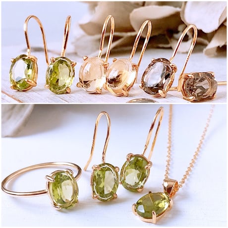 宝石質ペリドット14kgf製ネックレス 約40cm 8×6mm 8月誕生石 Peridot necklace