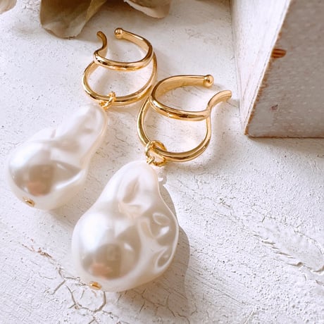 バロックパール風イヤーカフス ダブルリング earcuff 両耳用